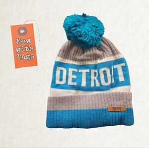 New Unisex Detroit Pom-Pom Beanie - Blue and Gray